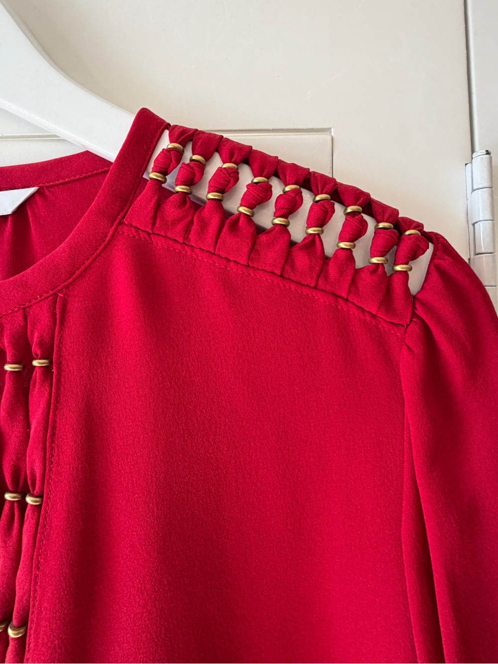 DIANE VON FURSTENBERG DVF NWT Florina Pomegranate Red Silk Bead Top Blouse 6 - Picture 8 of 10